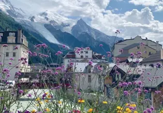 Views of the glacier and snow-covered peaks in Chamonix