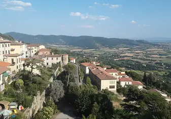 The view of Cortona, over a bridge 