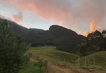 Sunset over mountain top.