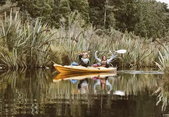 kayaking a lake in Franz Josef, New Zealand