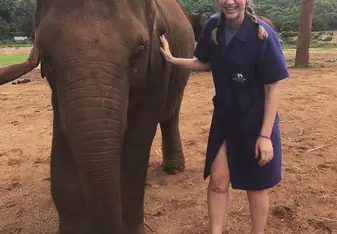 Morning vet rounds with an Asian elephant calf at the Elephant Nature Park in Thailand