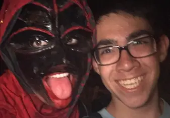 A picture right after the Correfoc with a dimoni.