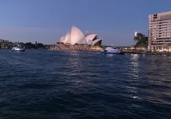 A view of the Sydney Opera House from the public ferry through the Sydney Harbor!