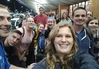 On our way from the airport