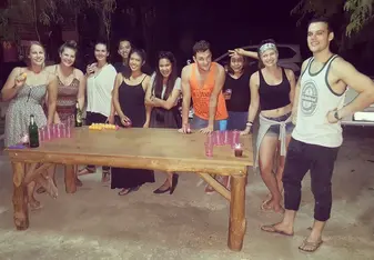 Beer pong with fellow teachers!