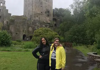 Emmy and Sam getting ready to kiss the Blarney Stone and get the gift of gab!