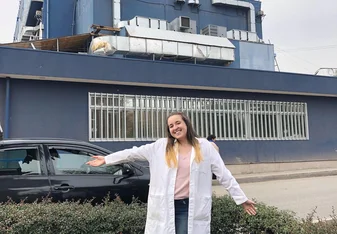 This is a picture of me in front of the hospital in Santiago in which I did all my observations.