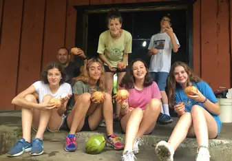 Part of our group drinking fresh coconut milk 