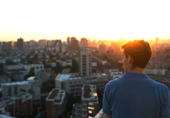 Watching the sunset on a rooftop in Shanghai