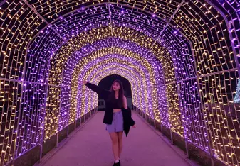 At the han river one spring day but they still had christmas decorations up