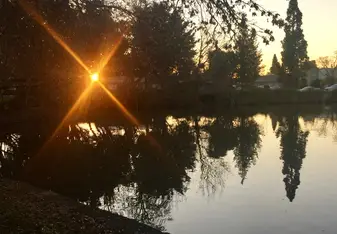 Sunset over one of the campus lakes