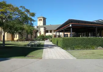 Campus with view at cafeteria and chapel