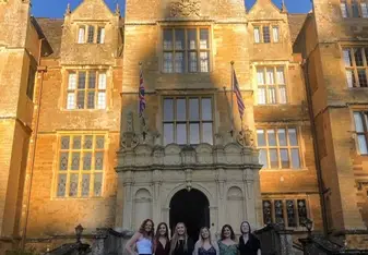 My friends and I outside of the abbey before one of our formal dinners. 