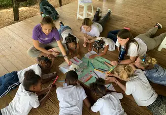 Here, my group and I are teaching the local children at Corazone a Corazone about the dangers of plastic in our oceans. We relied mostly on our drawings, due to language barrier.