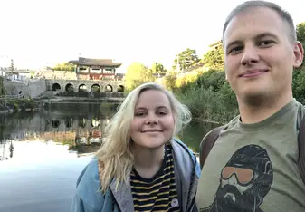 Picture of me and my friend and Suwon Fortress 