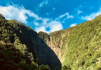 This was our view from our beautiful campsite beneath a waterfall in Waipi'o Valley. 