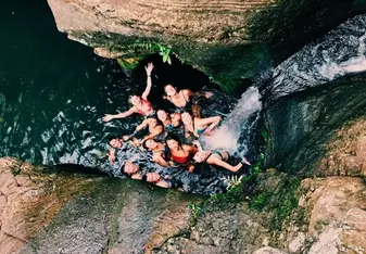 We hiked to this waterfall and the water was absolutely freezing but it was totally worth it. 