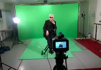 Photo of a promotional video shoot with Elliot Grove, Founder of Raindance Film Festival