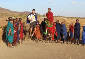 Joining in with the welcome from the Maasai