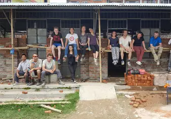 Volunteers at build site