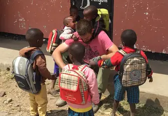 Volunteer with the little kids