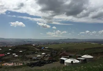 A view of some "yurts" near Ulaanbaatar