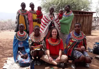 Learning to bead with the Maasai ladies.
