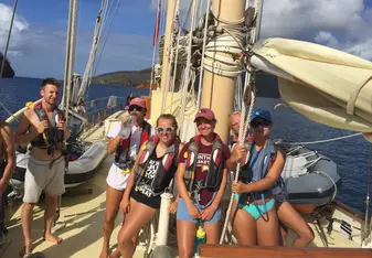 On deck by the staysail while underway