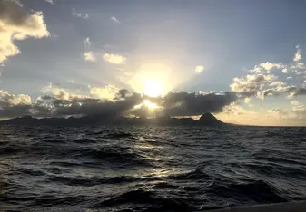 Sunset looking at Guadeloupe while underway