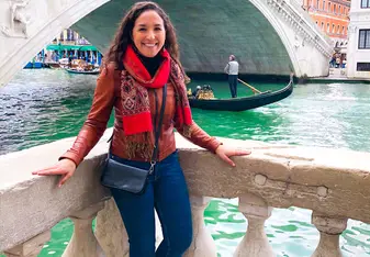 This was on one of my weekend excursions with the other interns to Venice. I am standing in front of the famous Ponte Rialto bridge. 