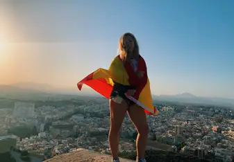 standing on the edge of a castle