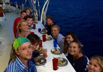 Group shot of a Thanksgiving dinner.