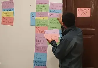 Global Volunteers held an orientation session the first day. Here we are posting our goals.
