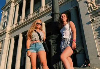 in front of a famous building in madrid