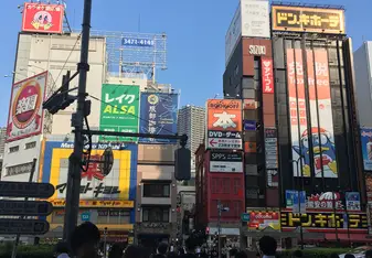 A photo of a street in Tokyo I often passed which had huge buildings covered in advertisement.