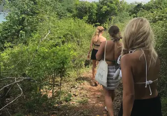 On a hike, while we did our laundry.
