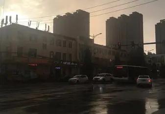 A photo of shops next to our hotel in Baotou 