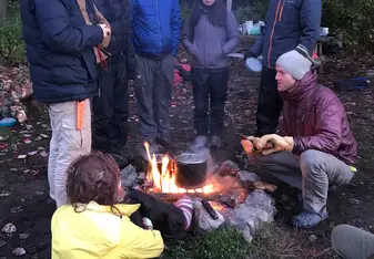 A dinner around the fire during our canoe trip! 