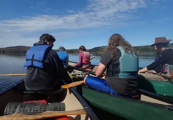 A quick snack break during our paddle along the Moose River 
