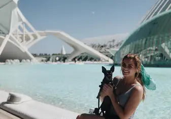 Walking my host mothers dog through the city of arts and sciences 