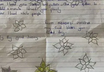 A letter one of the students gave me when I left. 