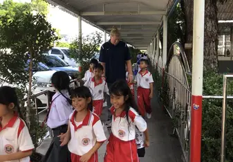 Walking some students back from swimming class