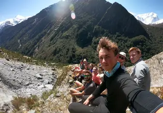Ditched our bags on the trail and scrambled up a scree slope
