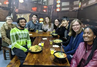 CLI students at the local mixed noodle shop