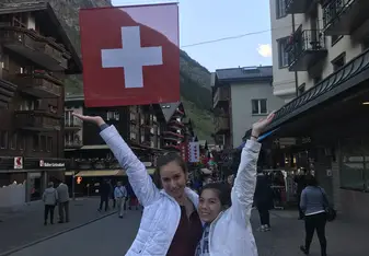 My friend and I exploring the small Swiss town of Zermatt.