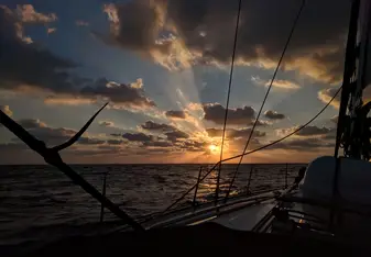 Beautiful sunset from the sailboat on the way to Cyprus
