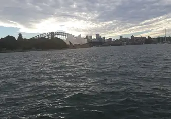 Sydney skyline with the Opera House in the background. 