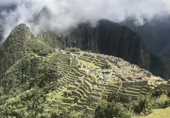 The main citadel area of Machu Picchu from above