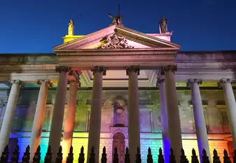 Bank of Ireland in June (pride month). This building has no windows... go to Ireland to learn why!
