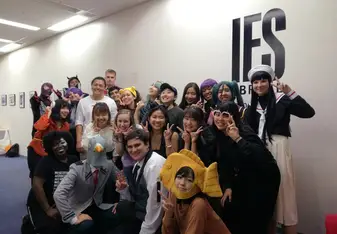 A group photo at the IES Halloween party